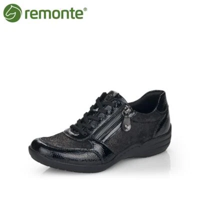 Remonte Womens Black Patent Leather and Shimmer Wide Fit Casual Shoes - R7637