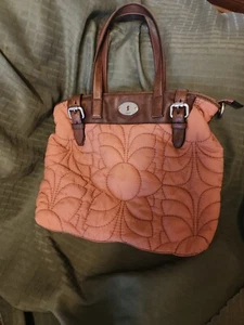 FOSSIL  Quilted Rose Nylon Leather Large Tote Bag Shoulder Hobo Purse 5497 - Picture 1 of 7