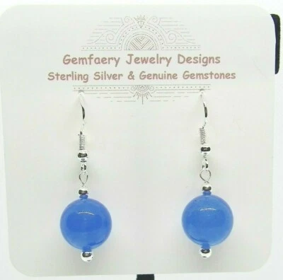 Серебро натуральный синий кальцит драгоценных камней подвеской серьги #1...ручной работы США - Изображение 1 из 4