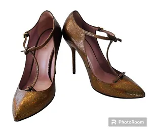Gucci Shoes  Metallic Nizza Laser Gold/Bronze Leather  Pumps Size 37/7 Exc - Picture 1 of 8