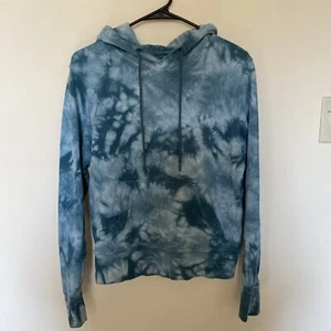 Athleta Hoodie String Women Teal Sundown Printed Tie Dye Cotton Activewear Sz M - Picture 1 of 13