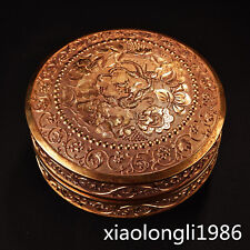 6.4" China ancient Exquisite carving Red copper Gilding Loong Jewelry box