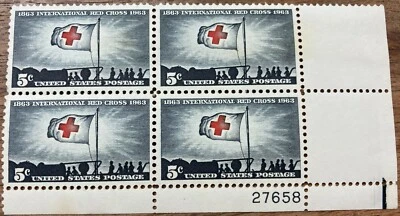 1963 block of 4, 5¢ International Red Cross postage stamps MNH #1239 - Image 1 of 4