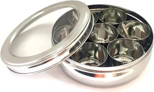 Caja de especias de acero inoxidable caja de especias multiusos Dabba Masala 7 contenedores cuchara - Imagen 1 de 12