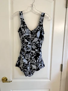 Maxine of Hollywood schwarz und blau gerafft schlankmachender Einteiler Badeanzug Gr. 14 - Bild 1 von 6