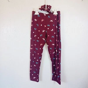 One Step Up Stretchy Burgundy Unicorn Graphics Leggings w/Hair Scrunchie-7/8 - Picture 1 of 5