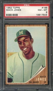 1962 TOPPS #186 MACK JONES PSA 8 (RC) BRAVES (GREEN TINT) *B62044 - Picture 1 of 2