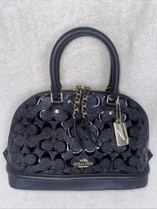 Coach Mini Sierra Satchel Bag Black Embossed Signature Leather Gold Hardware VG - Picture 1 of 8