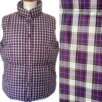 Chaleco acolchado Lands End para mujer M 10-12 púrpura a cuadros con bolsillos de nailon Foto 1 de 4