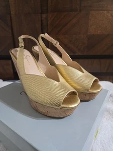 Jessica Simpson Landii Gold Wedge Cork Heel Sandal 8.5 M NIB - Picture 1 of 6