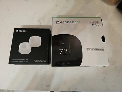 EcoBee3 Lite Black Thermostat Pro EB-STATE3LTP-02 Plus 2 Sensors With Stands  - Image 1 of 4