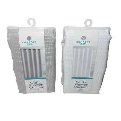 Lote de 2 cortinas de ducha Comfort Bay tela gofre blanco/gris 70" X 72" Foto 1 de 4
