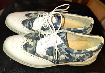 Ecco 高尔夫鞋女式美国 8 迷彩牛津翼尖 Hydromax EU 尺码 39 — 第 1/4 张图片