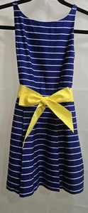 Mädchen Ralph Lauren blau Sommerkleid mit weißen Streifen & gelbem Band Schleife Knopf Gr. 8 - Bild 1 von 8