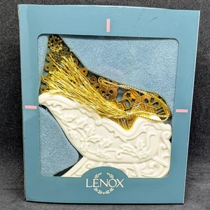 Lenox Porcelain Gold White Christmas Sleigh Ornament in Box Vintage 1995 - Picture 1 of 5
