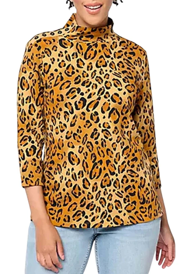 Isaac Mizrahi Live! Top de cuello falso de algodón con estampado de elección para mujer animal Foto 1 de 1