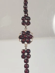 Antique Victorian Gold Filled Faceted Garnet Gemstone Bracelet 8" Pronged - Picture 1 of 12