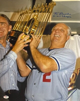 Tommy Lasorda Signed 16x20 Los Angeles Dodgers Photo 'HOF 8.3.97' PSA 6A52410 - Image 1 of 2