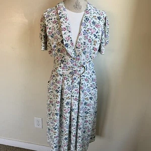 Periwinkle Vtg Floral A-Line Midi Dress women's 14 coquette puff sleeve cottage - Picture 1 of 14