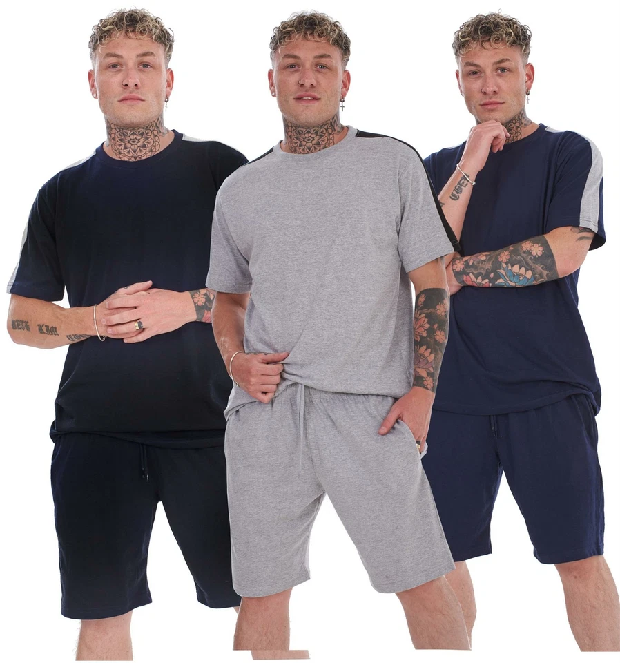 Mens Short Sleeve Pyjama Set T Shirt & Shorts Sleepwear Summer Nightwear