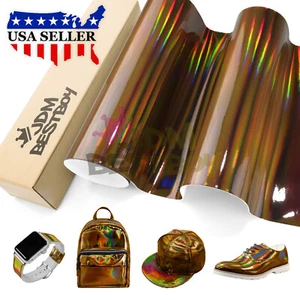 Fabric Holographic Bronze Cloth Vinyl Weave PU Faux Leather Iridescent Craft DIY - Picture 1 of 6