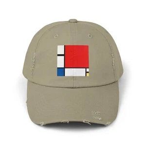 Distressed Hat Featuring Mondrian Composition II, Abstract Art Lover Gift - Picture 1 of 73
