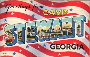 GREETINGS FROM CAMP STEWART, GEORGIA - VINTAGE CURTEICH LINEN POSTCARD - Picture 1 of 2
