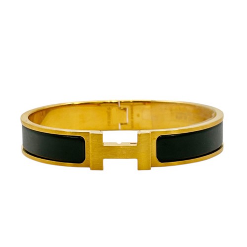 HERMÈS Bracciale stretto HERMES Clic HH Vert De Gris smalto opaco placcato oro giallo