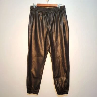 Zara Black Faux Leather High-rise Elastic Waist Side Pockets Pants Womens Size L - Image 1 of 4
