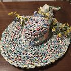 Vintage Fabric Woven Floppy Hat Floral Ribbons Multicolor Wall Hanging Decor