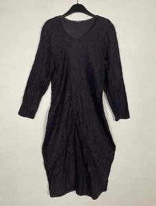 Grizas Brown Black Animal Print Style Silk Linen Blend Balloon Midi Dress Size M - Picture 1 of 7