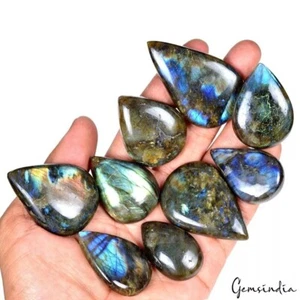 800 Cts. Natural Blue Shine Labradorite Pear Cabochon Loose Gemstone 9 Pcs Lot - Picture 1 of 5