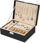 Hossejoy Jewellery Box Organiser, 2-Layer Lockable Jewellery Case Holder, Pu Le