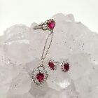 Stauer Ruby White Sapphire Sterling Silver 925 Heart Necklace Ring Earrings Set