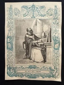 antica incisione santino incisione 1800 SAN LEONE II PAPA Y CONFESOR. - Foto 1 di 1