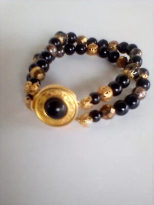 PULSERA LIZ CLAIBORNE VINTAGE, CUENTAS TONO NEGRO Y DORADO, PULSERA CON CIERRE Foto 1 de 4