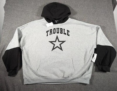 Rue 21 Hoodie Gray & Black Women Size XL Embroidered "Trouble" Oversized - Image 1 of 4