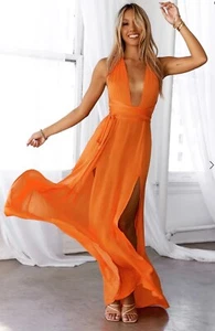 Women's NEW Hello Molly My Solo Debut Orange Maxi Dress Small Vacation Summer - Picture 1 of 11