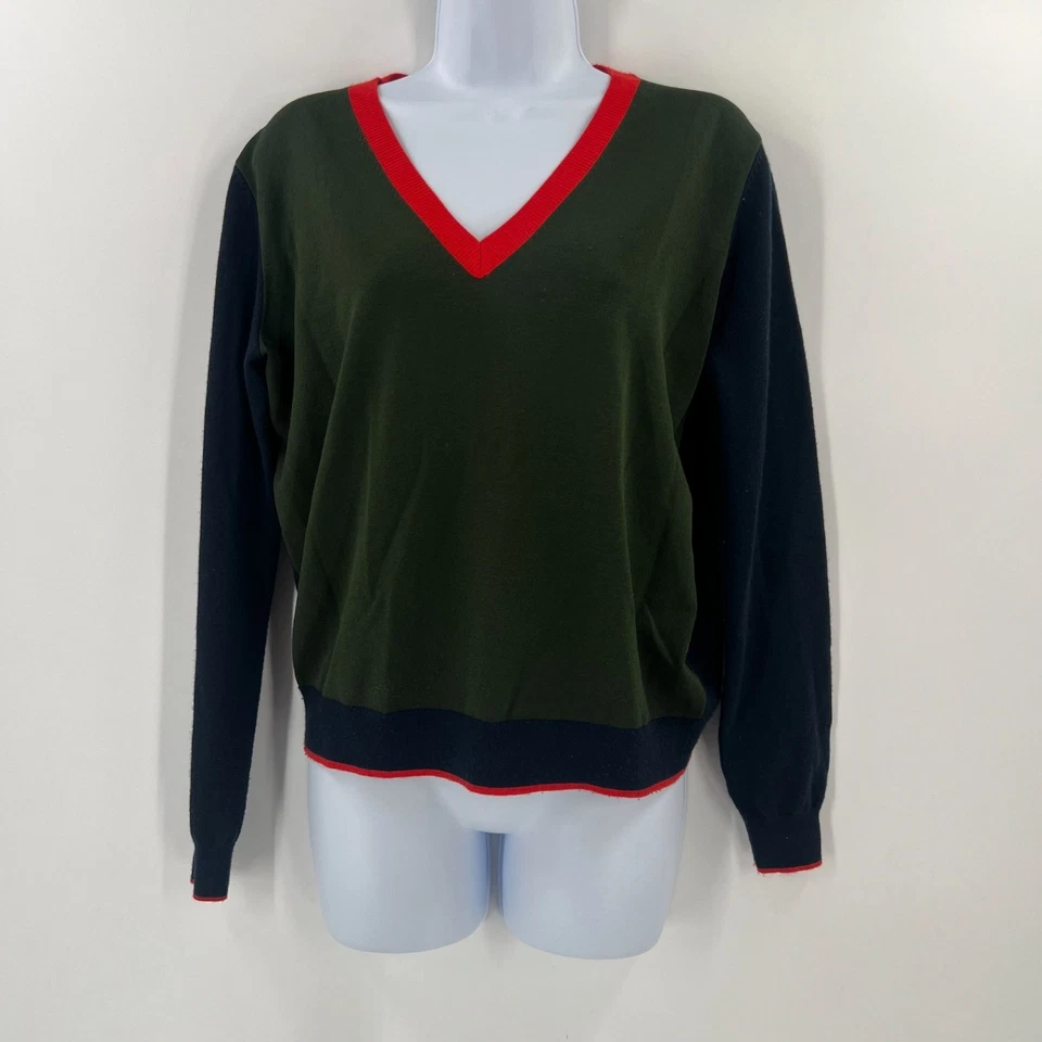 Suéter TORY SPORT pequeno colorblock gola V cashmere mistura COOLMAX Preppy - Imagem 1 de 4