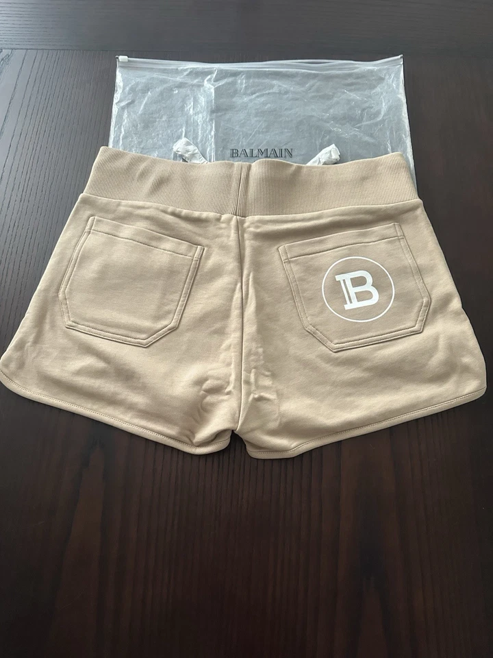 Shorts com cordão BALMAIN bege ‘B’ French Terry tamanho 46 /XXL FR /Tamanho 12/14 EUA - Imagem 1 de 4