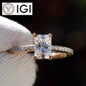 IGI Certified Lab Grown Diamond Wedding Ring 14K Rose Gold 2.00 CT Radiant Cut - Picture 1 of 12