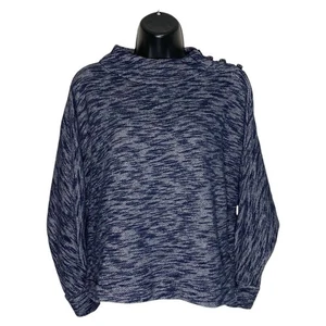 J Crew Point Sur Pullover Damen XS blau meliert Baumwolle Stehkragen Oversize Preppy - Bild 1 von 12