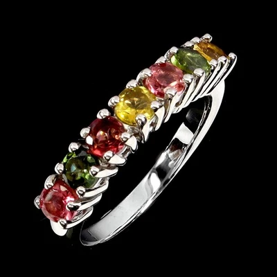 925 Sterling Silver Ring Round Tourmaline Natural Gemstone Jewelry Size 7 - Image 1 of 4