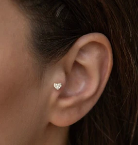 Real Diamond Nose Stud Screw Ring Piercing Pin 18 Gauge 14K Yellow Gold - Picture 1 of 8