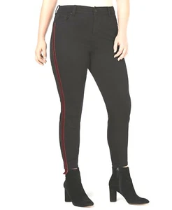 Jeans skinny a righe velluto rosa alla moda taglie forti, neri, 20 - Foto 1 di 5