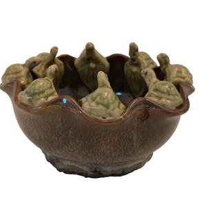 Vintage Majolica Eight Turtles Shell Glazed Pottery Planter Bowl Bonsai Dish - Picture 1 of 11