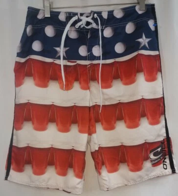 Hombres Rojo Blanco Azul O'NEILL Beer Pong Híbrido Board Shorts Hyperfreak 32 x 10.5 Foto 1 de 4
