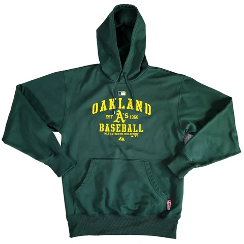 Majestic Oakland Athletics A's Mens Hoodie Size M Therma Base Green Sweatshirt Cover