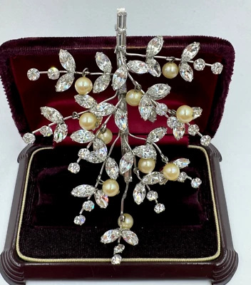 HATTIE CARNEGIE FABULOUS LARGE BROOCH ~4.5" RHINESTONE TREE BRANCH GLASS PEARLS - Image 1 of 4