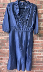 Lily & Taylor Navy Formal Dress Mermaid Midi Ruffle Mother of Bride Church - Picture 1 of 14